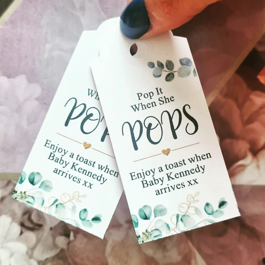 30 x Baby Shower Gift Tags, Prosecco Tags, Ready to Pop, Gender Reveal, Personalised