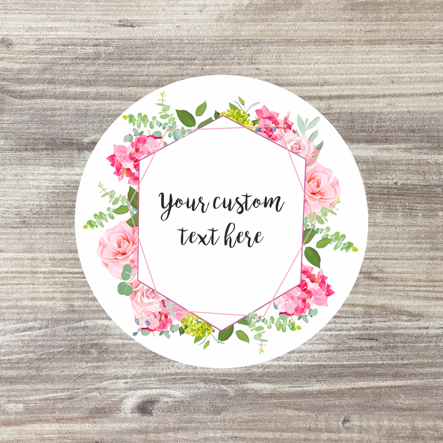 35 x Personalised Wedding Stickers - Pink Wreath