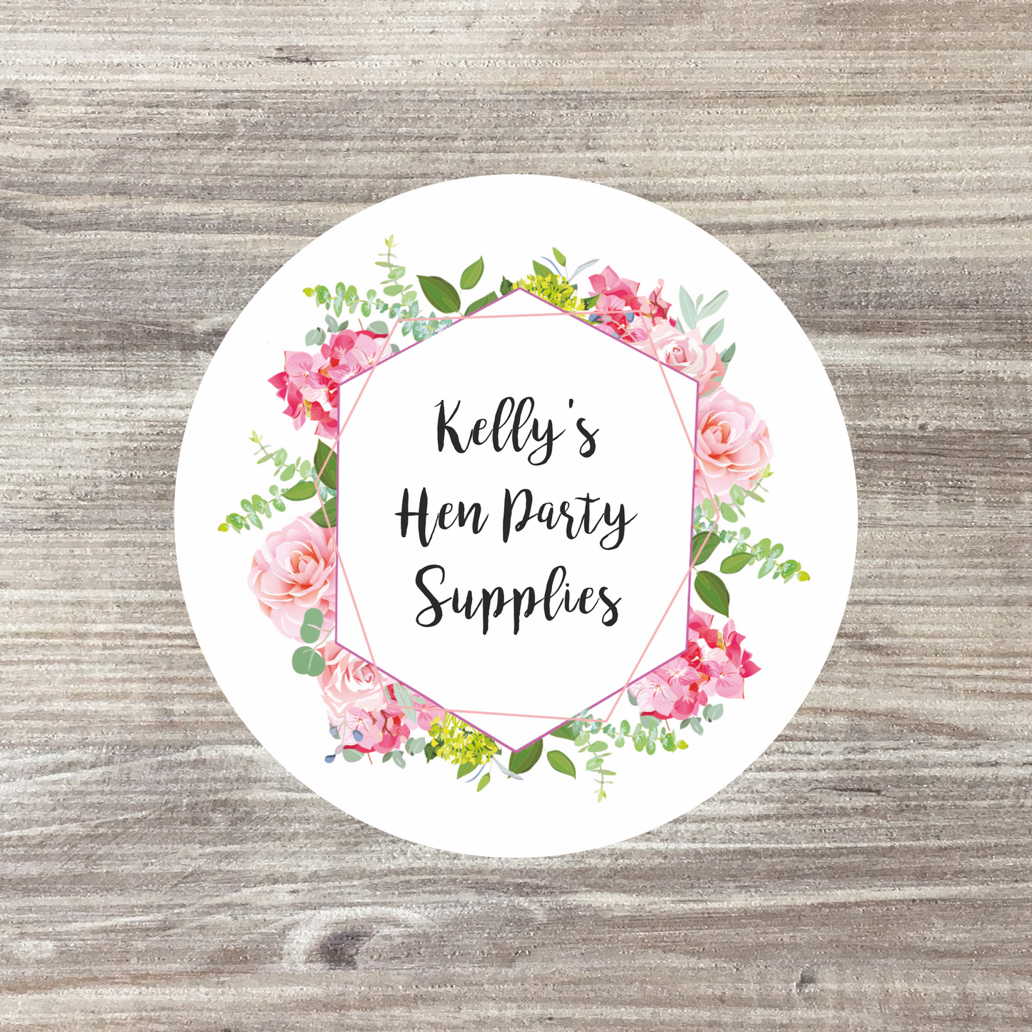35 x Personalised Wedding Stickers - Pink Wreath
