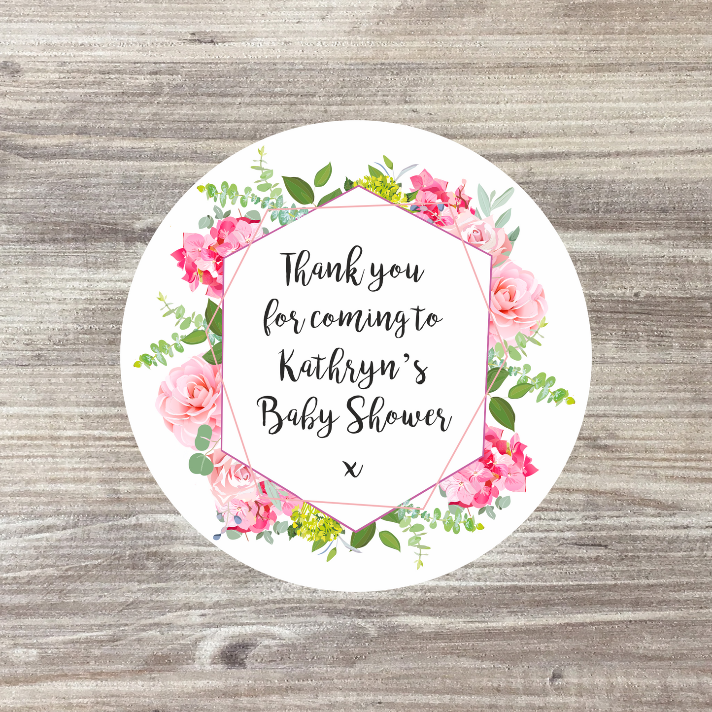 35 x Personalised Wedding Stickers - Pink Wreath
