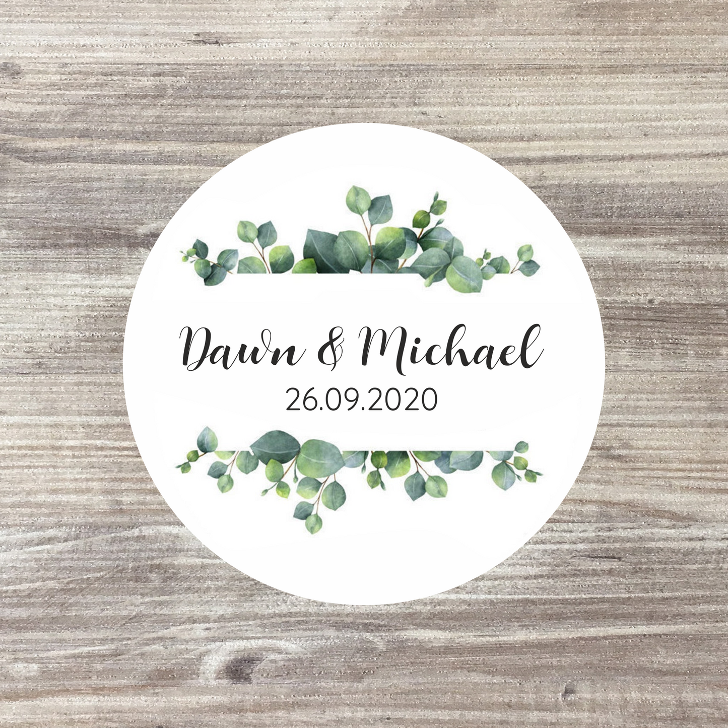 35 x Personalised Wedding Stickers - Eucalyptus Leaves