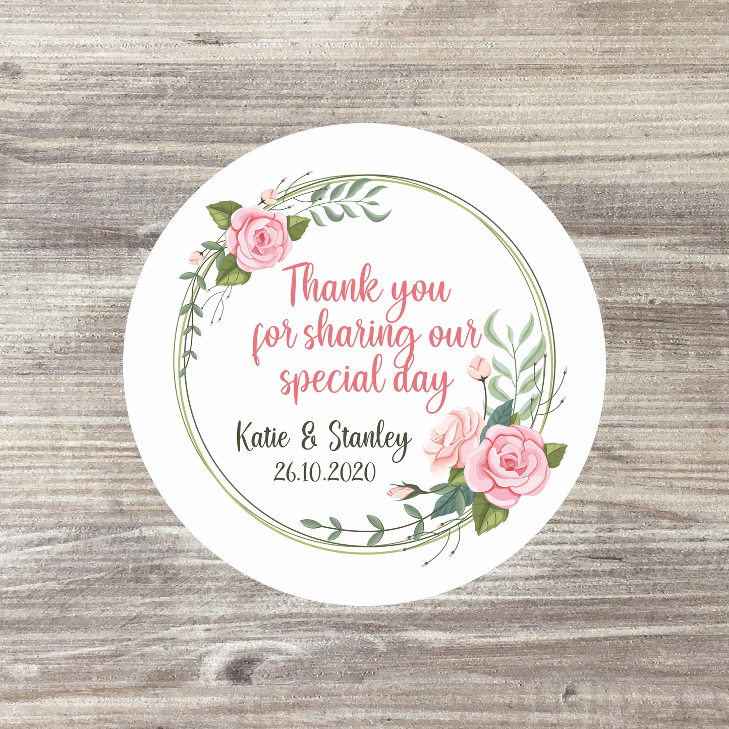 35 x Personalised Wedding Stickers - Pale Pink Wreath