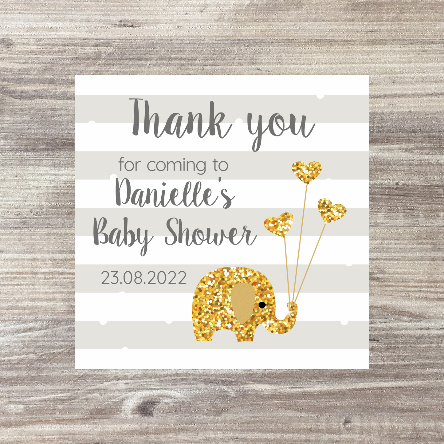 48 x Personalised Baby Shower Stickers - Gold Elephant