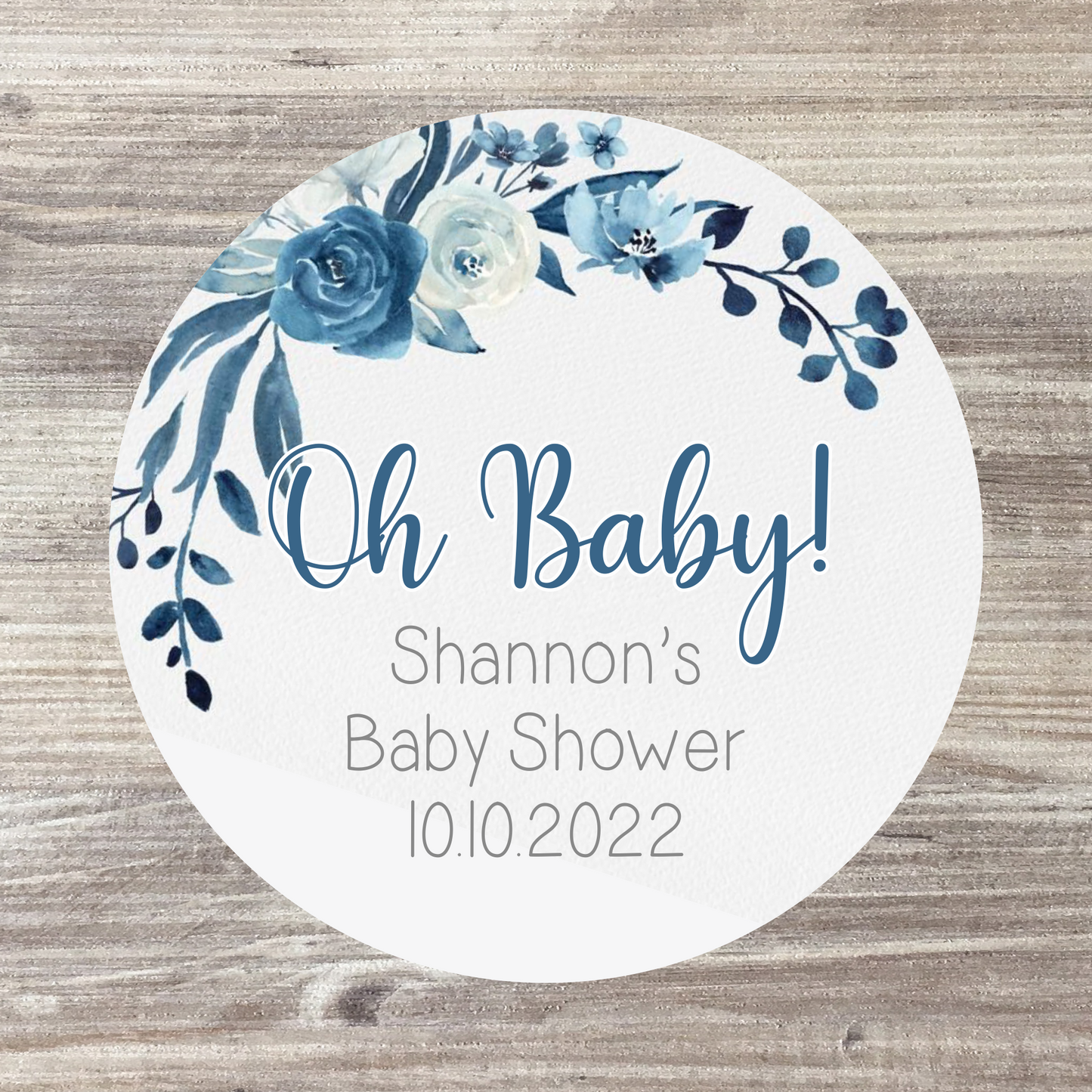 48 x Personalised Baby Shower Stickers - Blue Oh Baby