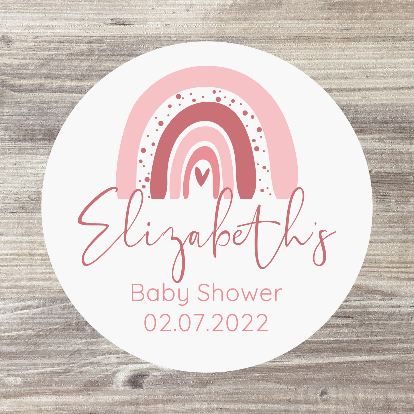 48 x Personalised Baby Shower Stickers - Pink Rainbow
