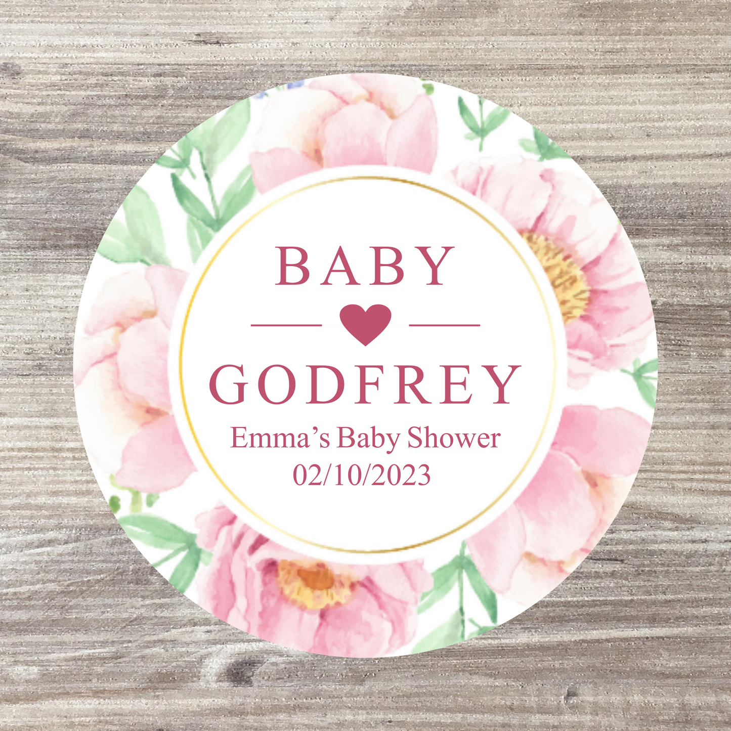 48 x Personalised Baby Shower Stickers - Pink Floral Baby Name