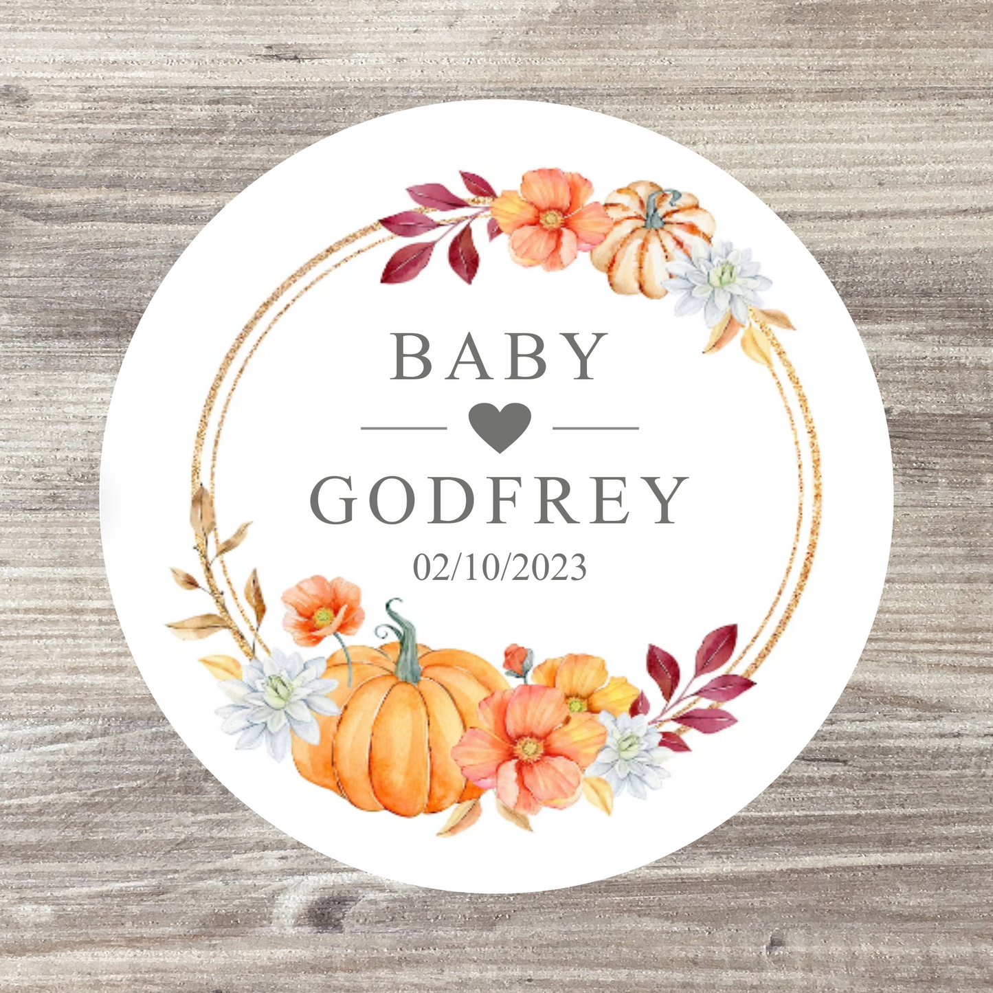 48 x Personalised Baby Shower Stickers - Pumpkin Design