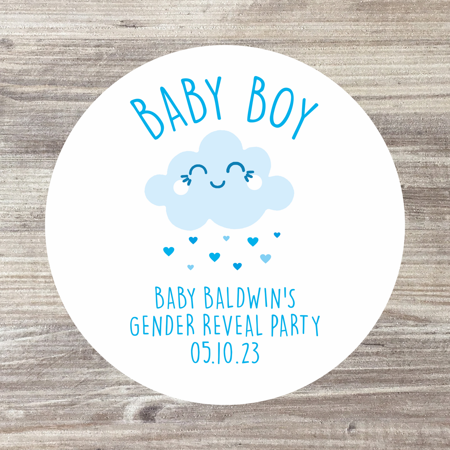 48 x Personalised Gender Reveal Stickers - Team Boy + Team Girl Clouds