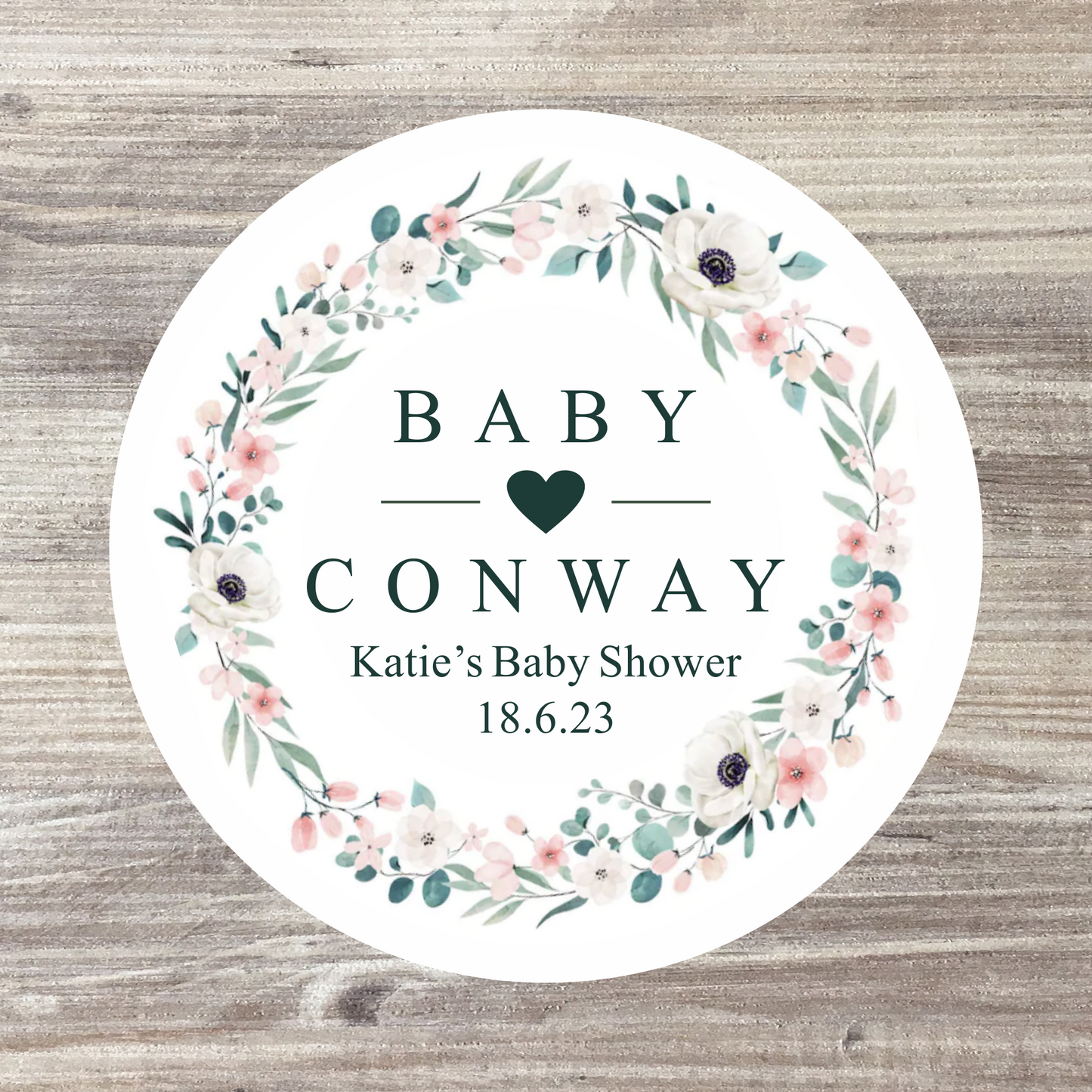 48 x Personalised Pink Baby Shower Stickers - Baby Name