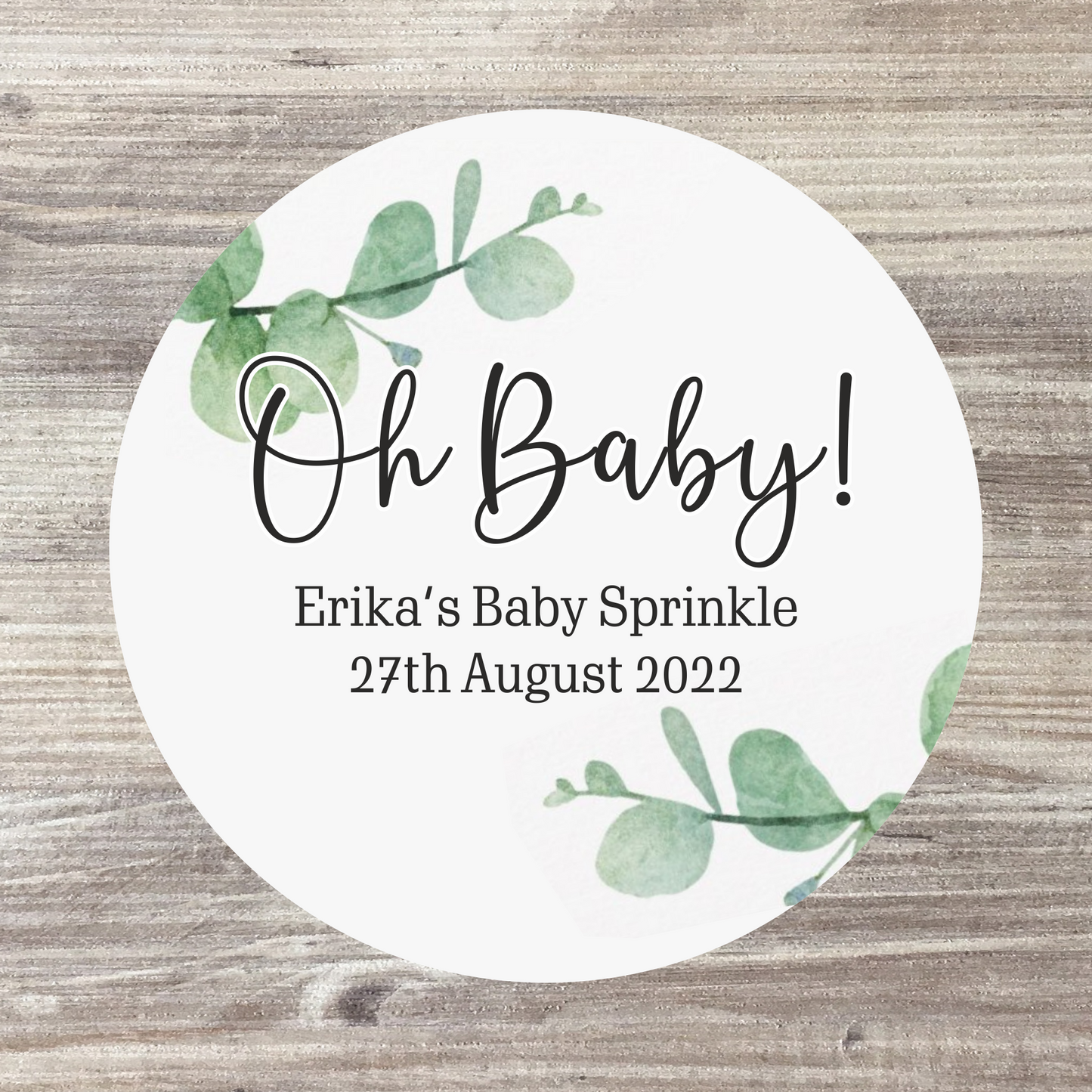 48 x Personalised Oh Baby Shower Stickers - Green Oh Baby