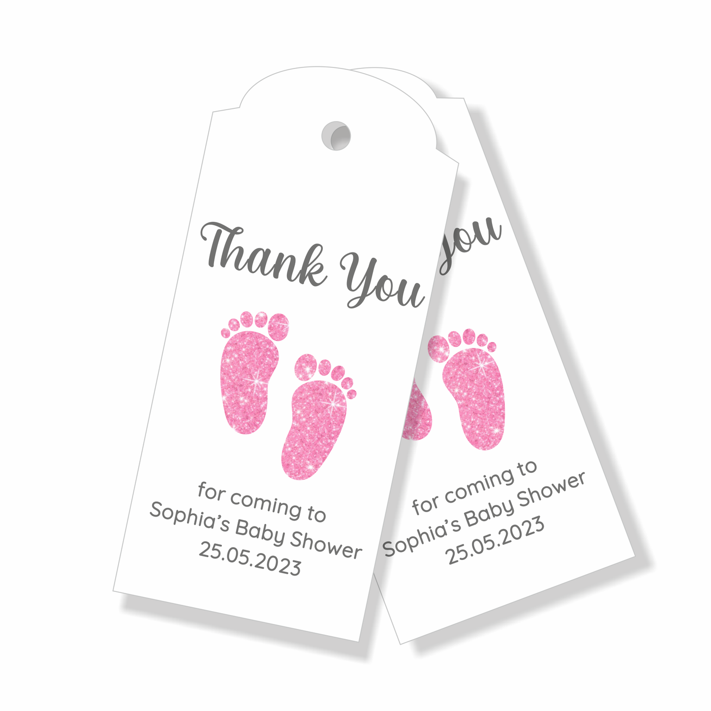 30 x Personalised Baby Shower Gift Tags, Gender Reveal, Thank You Tags, Pink