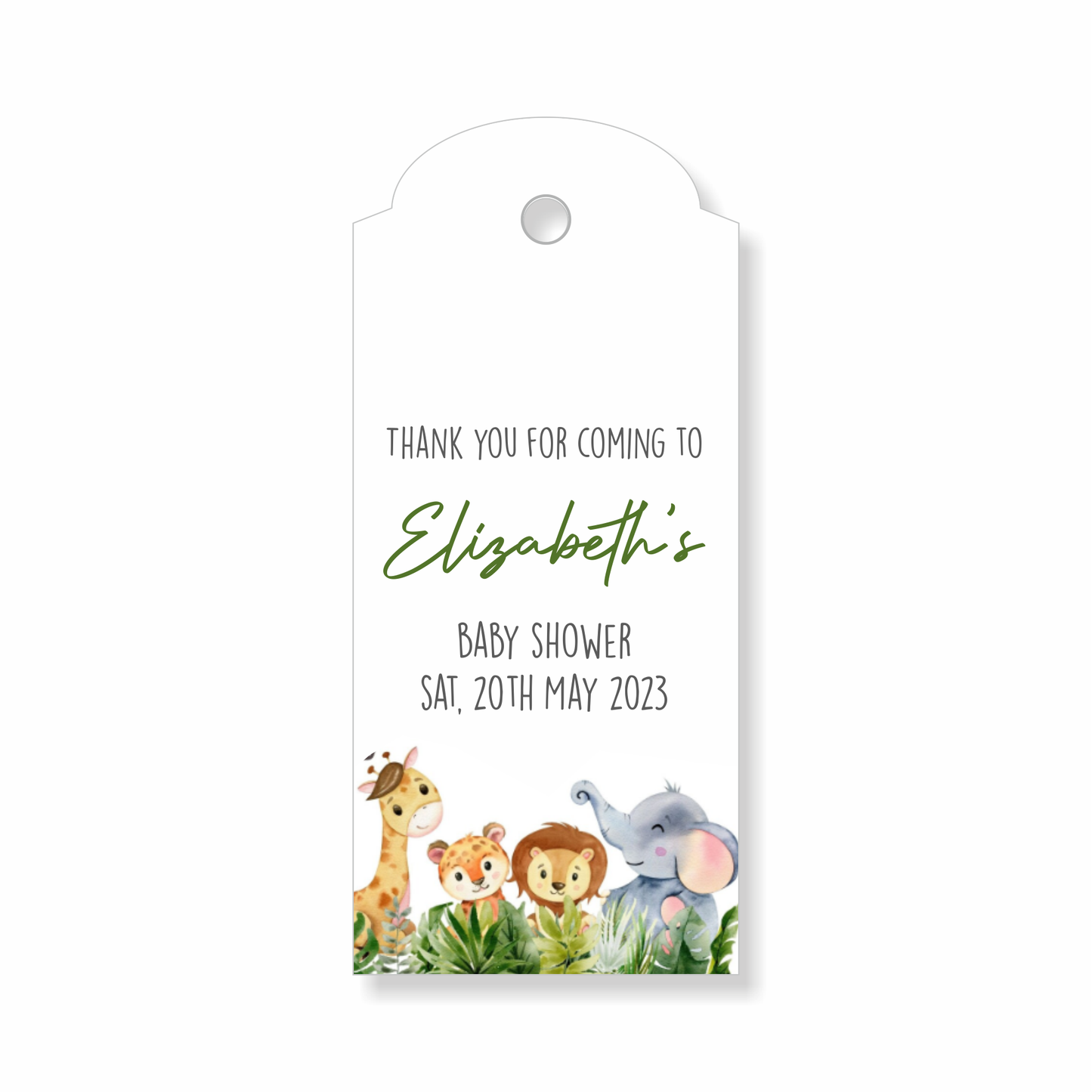 30 x Personalised Baby Shower Gift Tags, Gender Reveal, Thank You, Safari, Lion