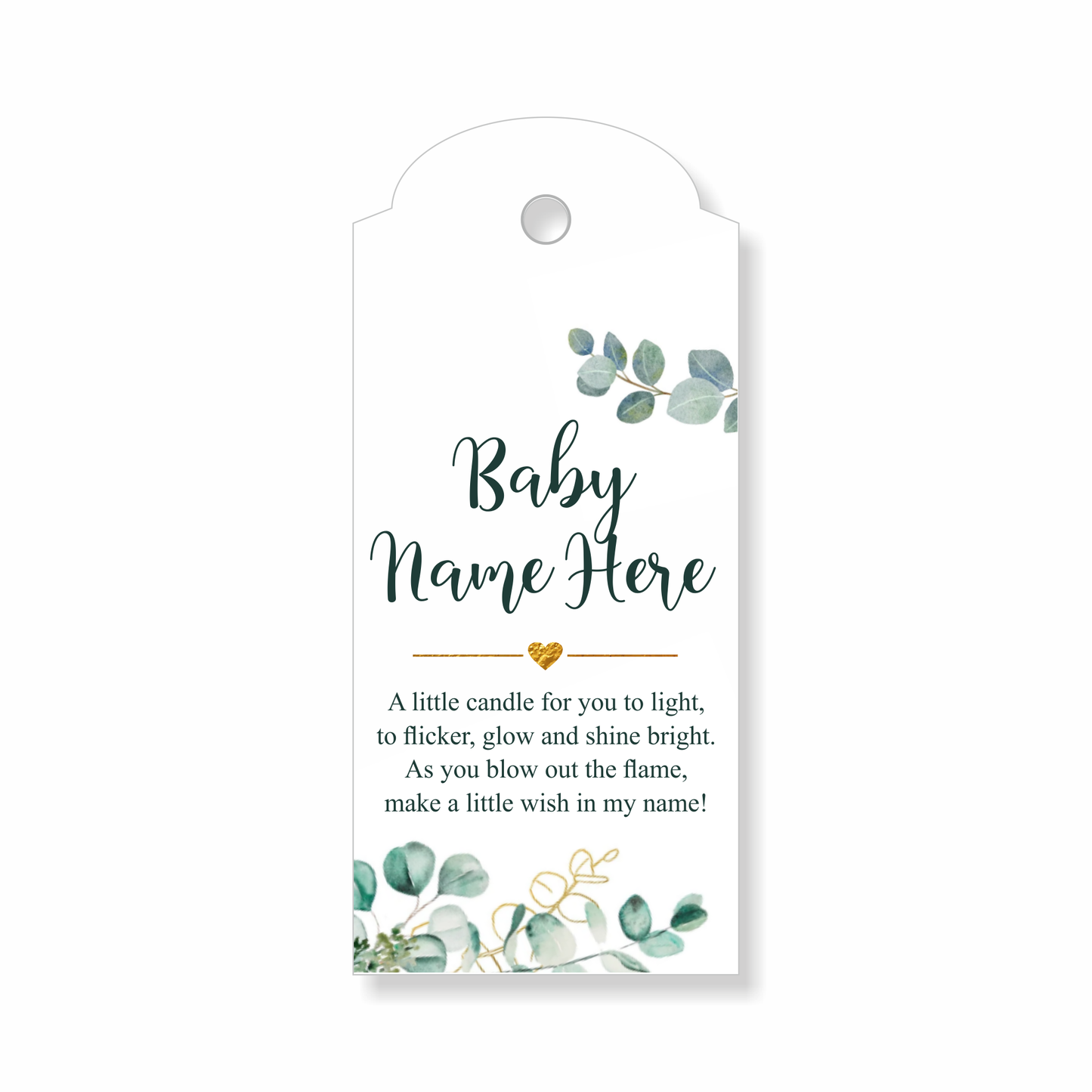 30 x Personalised Baby Shower Gift Tags, Candle Favour, Thank You, Baby Name