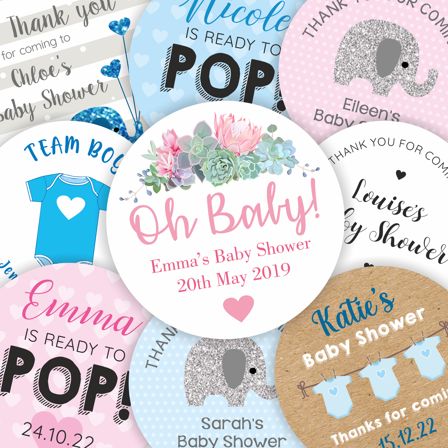 Baby Shower Stickers / Gender Reveal Stickers / Baby shower gifts / Thank you stickers / Ready to Pop / Oh baby