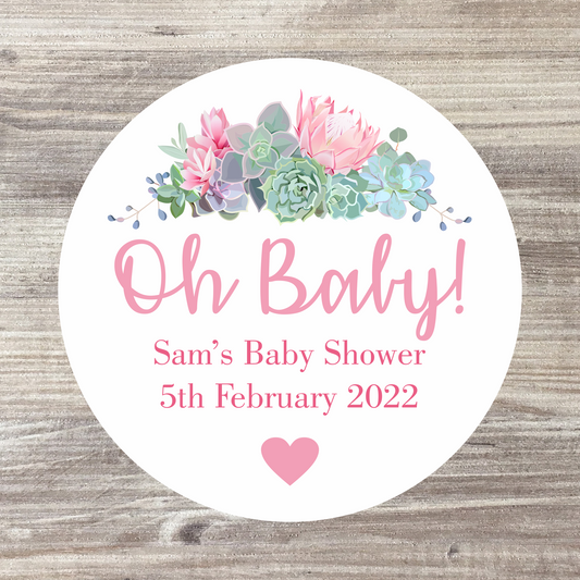 48 x Personalised Baby Shower Stickers - Oh Baby