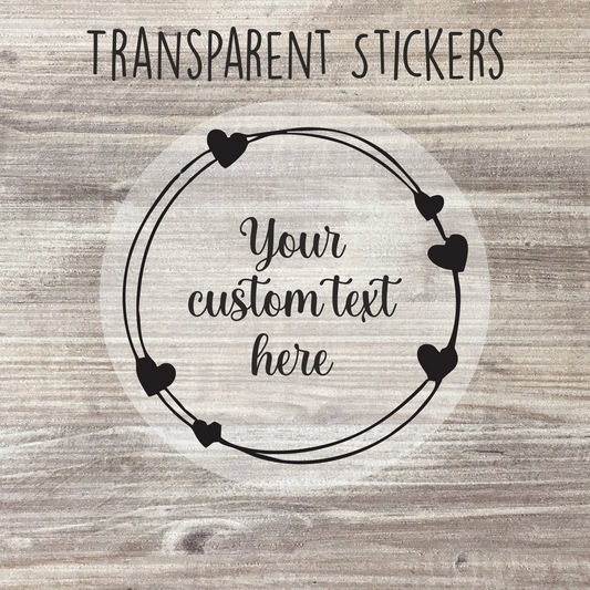 35 x Personalised Clear Wedding Stickers - Heart Border