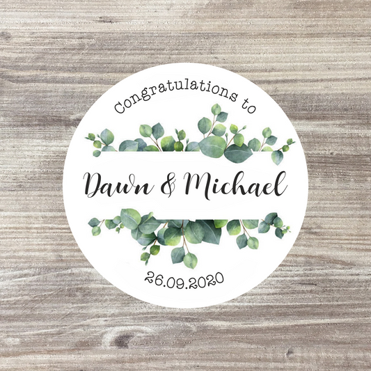 35 x Personalised Wedding Stickers - Eucalyptus Name Stickers
