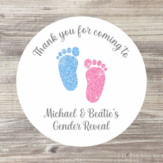 48 x Personalised Baby Shower Stickers - Pink and Blue Footprints