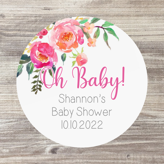 48 x Personalised Baby Shower Stickers - Pink Oh Baby