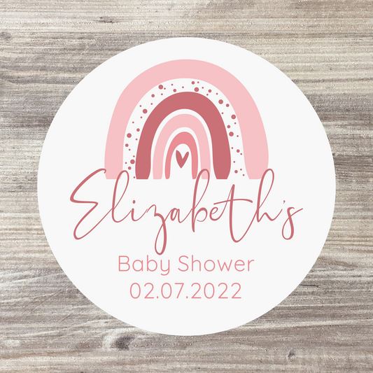 48 x Personalised Baby Shower Stickers - Pink Rainbow