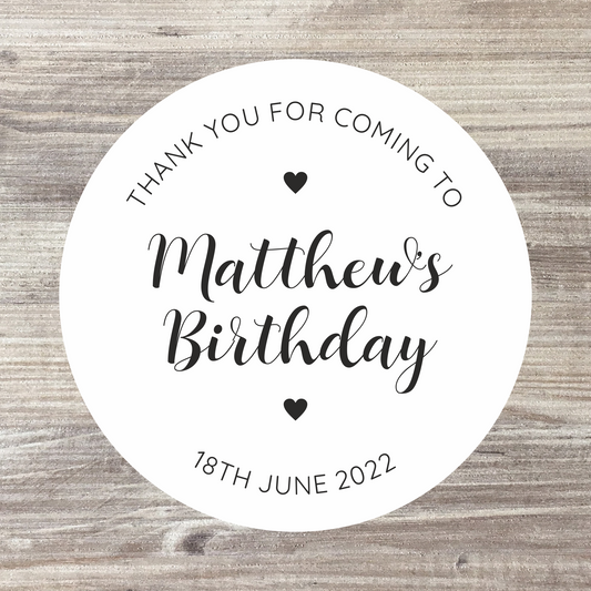 48 x Personalised Birthday Stickers - Black & White