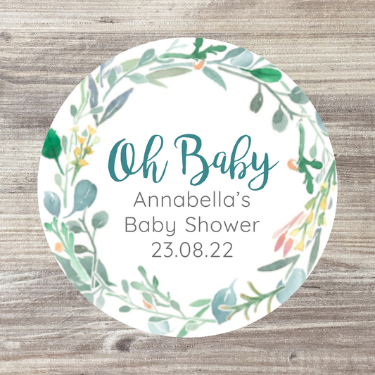48 x Personalised Baby Shower Stickers - Green Oh Baby