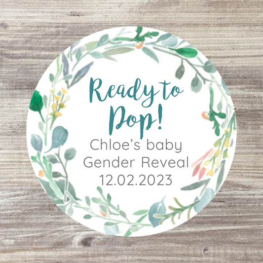 48 x Personalised Baby Shower Stickers - Green Ready to Pop