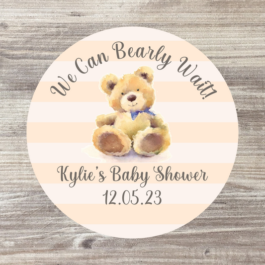 48 x Personalised Baby Shower Stickers - We can Bearly Wait