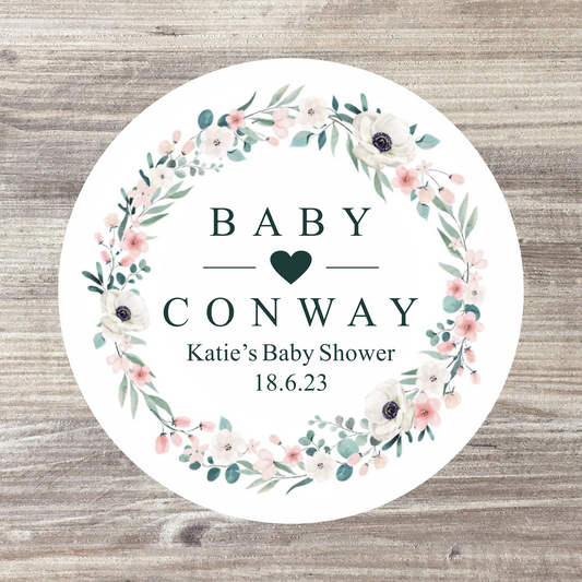 48 x Personalised Pink Baby Shower Stickers - Baby Name