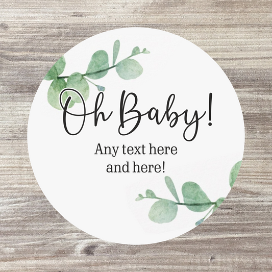 48 x Personalised Oh Baby Shower Stickers - Green Oh Baby