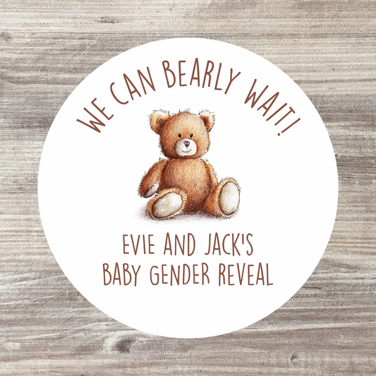 48 x Personalised Baby Shower Stickers - Teddy Bear