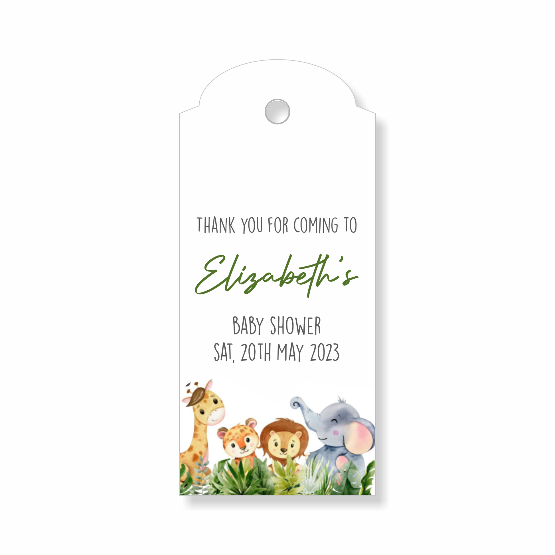 30 x Personalised Baby Shower Gift Tags Gender Reveal Thank You Safari Lion