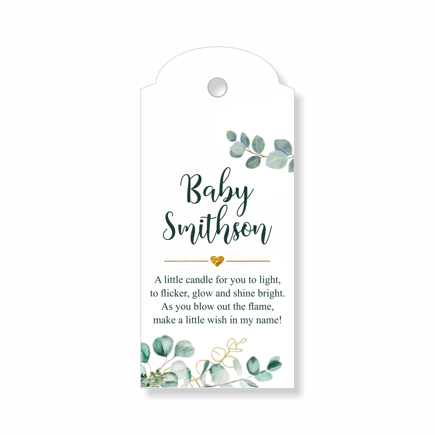 30 x Personalised Baby Shower Gift Tags, Candle Favour, Thank You, Baby Name